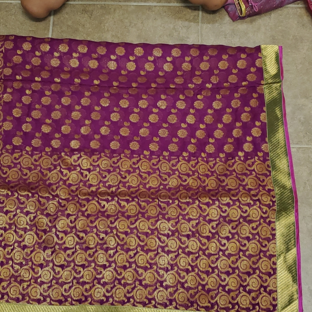 Burgundy  colour saree with stiched  blouse